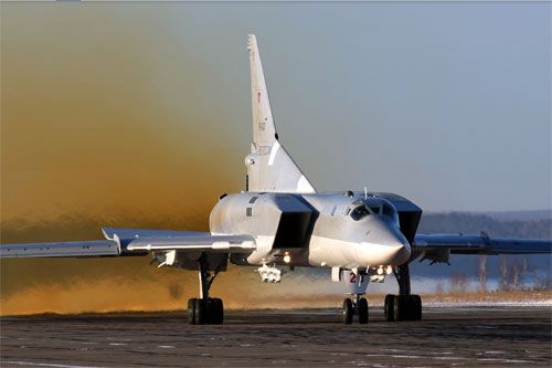 Bombowiec strategiczny Tu-22M3 startuje z lotniska Biełaja / Zdjęcie: Dmitrij Piczugin via Wikipedia