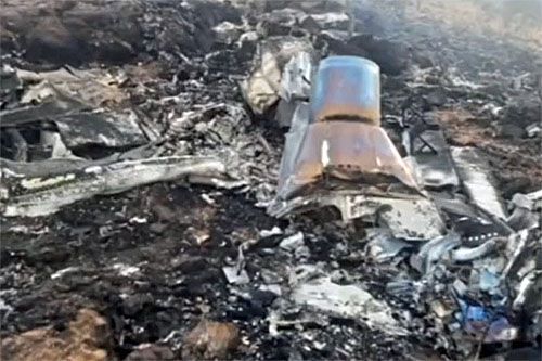 Iran nie ujawnił oficjalnie typu rozbitego samolotu, ale można go rozpoznać po szczątkach widocznych na opublikowanych zdjęciach. Na tym widać charakterystyczną dla Yasina dyszę silnika / Zdjęcie: via X