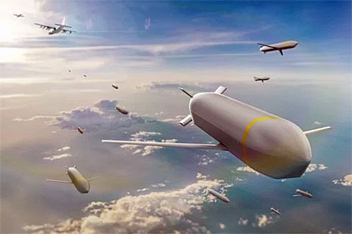 Wizja pocisków manewrujących CMMT wystrzelonych z palety przenoszonej przez samolot transportowy C-130 / Ilustracja: Lockheed Martin
