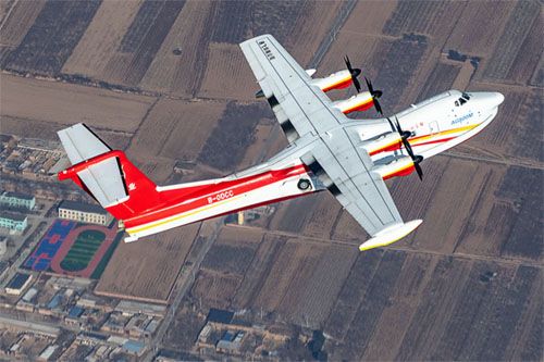 Chiński samolot amfibia AG600 w czasie testu w locie w powiecie Pucheng w prowincji Shaanxi w północno-zachodnich Chinach, październik 2024 / Zdjęcie: AVIC