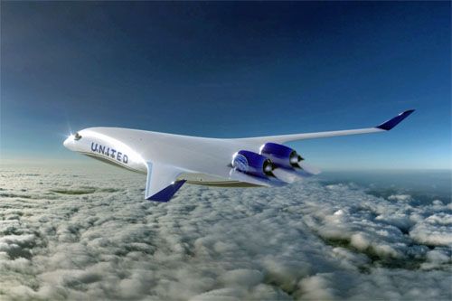Wizja samolotu pasażerskiego z rozmytym kadłubem Z4 w barwach United Airlines / Ilustracja: JetZero