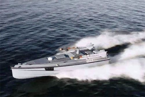 Bezzałogowy kuter Magura-7 uzbrojony w kierowane pociski rakietowe AIM-9M Sidewinder podczas prób morskich / Zdjęcie: MO Ukrainy