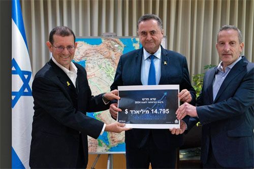 Rekordowy wynik izraelskiego eksportu uzbrojenia w 2024 ministrowi obrony Israelowi Katzowi zaprezentował dyrektor generalny MO, gen. dyw. w st. spocz. Amir Baram i szef Urzędu ds. Eksportu Sprzętu Obronnego (SIBAT), gen. bryg. w st. spocz. Yair Koles / Zdjęcie: MO Izraela