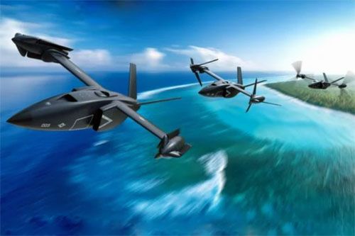 Wizja samolotu VTOL projektowanego przez Bell Helicopters w ramach programu SPRINT. Widoczny sposób składania wirników nośnych po przejściu do lotu poziomego / Ilustracja: Bell Helicopters