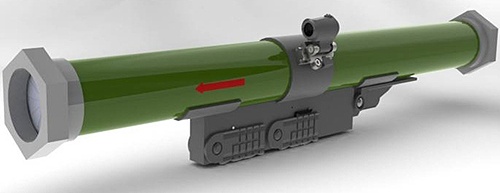 Wizualizacja przedstawiająca wstępną koncepcję nowego, jednorazowego granatnika przeciwpancernego dla Wojska Polskiego, wypełniającą lukę w tego rodzaju uzbrojeniu. Obok zwalczania pojazdów, broń ma służyć też do niszczenia celów nieopancerzonych i obiektów ufortyfikowanych / Rysunek: WAT