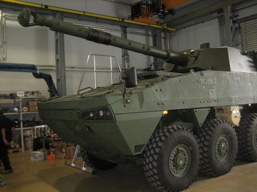The Belgian CT-CV turret from CMI corporation the day after it was integrated with the hull of a Rosomak from Siemianowice