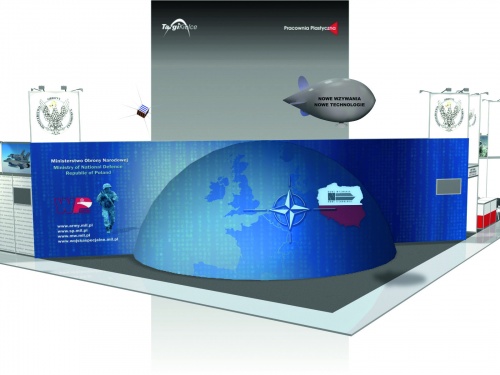Tegoroczna prezentacja MON na MSPO odbywa się pod hasłem Nowe wyzwania, nowe technologie, po raz pierwszy w zupełnie nowej szacie stoiska / Rysunek: MON