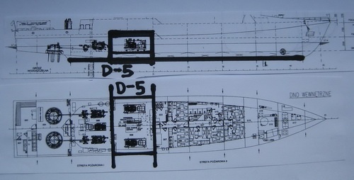 Pogrubione elementy na planie Kormorana 2 będą symboliczną stępką, których ułożenie na stoczniowym placu montażu w Gdańsku uruchomi de facto budowę jednostki 23 września 2014