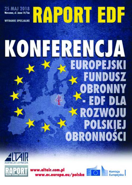 Okładka specjalnego numeru miesięcznika RAPORT, poświęcony konferencji Europejski Fundusz Obronny dla rozwoju polskiej obronności, która odbyła się 25 maja br. w Warszawie